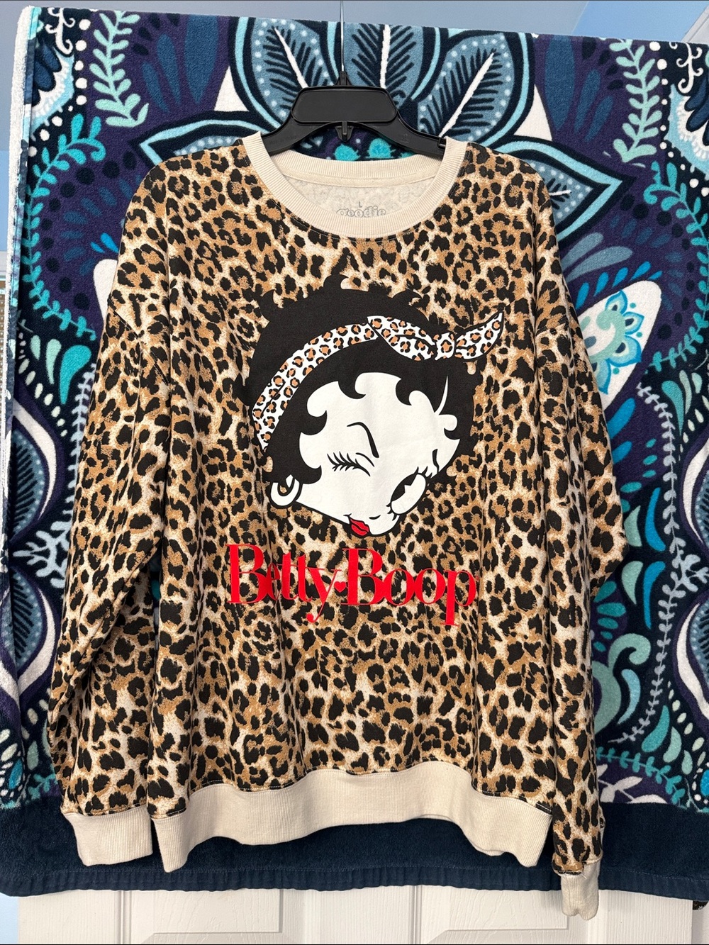 Betty Boop Leopard-Print Sweatshirt with Red Logo